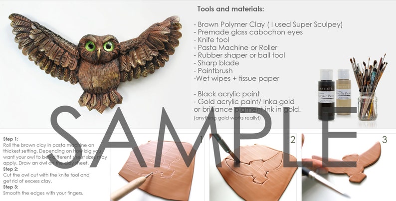 Woodland Owl Polymer clay tutorial Super Sculpey wood imitation technique image 2