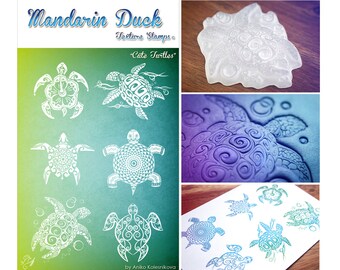 CUTE TURTLES Mandarin Duck Texture Stamp - silicone, polymer, ink, papercrafts, fabric, polymer clay