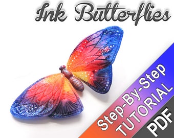 Ink Butterfly polymer clay Tutorial - PDF tutorial - Watercolor effect, alcohol inks, polymer clay