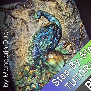 MAGICAL PEACOCK Polymer Clay Journal Tutorial bird tail feathers crystals mica image 1