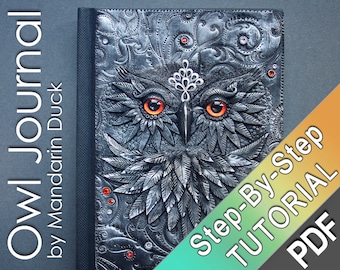 Polymer Clay Journal Tutorial - Owl with the golden eyes - feather silver effect