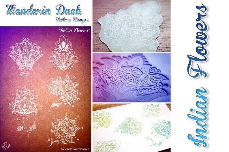 polymer silicone ink INDIAN FLOWERS Mandarin Duck Texture Stamp fabric papercrafts polymer clay