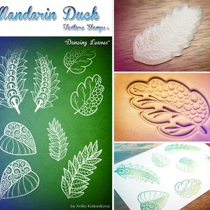 DANCING LEAVES Mandarin Duck Texture Stamp - silicone, polymer, ink, papercrafts, fabric, polymer clay