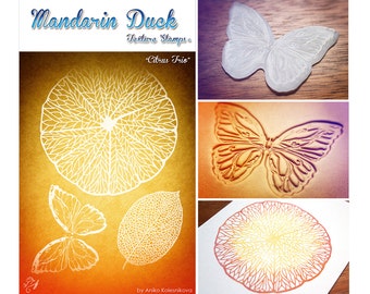 CITRUS TRIO Mandarin Duck Texture Stamp - silicone, polymer, ink, papercrafts, fabric, polymer clay