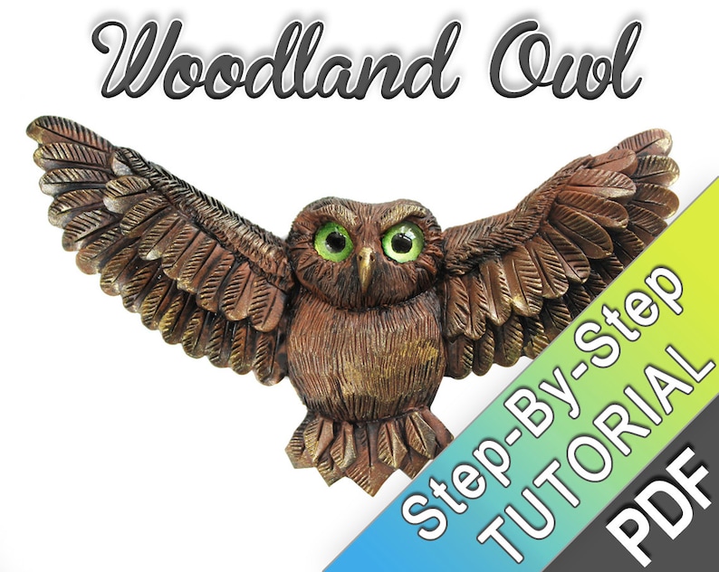 Woodland Owl Polymer clay tutorial Super Sculpey wood imitation technique image 1