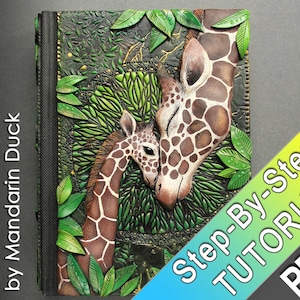 Polymer Clay Journal Tutorial - Giraffe Journal - leather imitation effect vibrant floral patterns