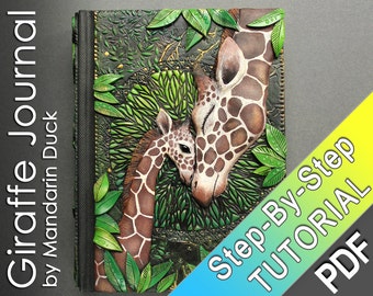 Polymer Clay Journal Tutorial - Giraffe Journal - leather imitation effect vibrant floral patterns