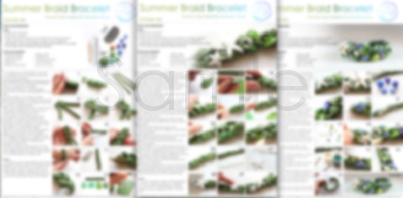 May include: A step-by-step guide on how to make a beaded bracelet. The instructions include images of the process, showing how to string beads and create a braided design.