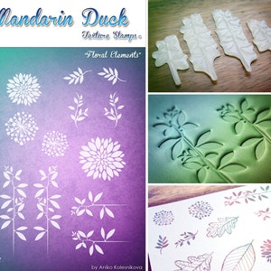 FLORAL ELEMENTS Timbro texture Mandarin Duck - silicone, polimero, inchiostro, carta, tessuto, argilla polimerica
