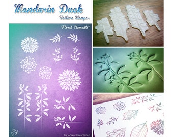 FLORAL ELEMENTS Mandarin Duck Texture Stamp - silicone, polymer, ink, papercrafts, fabric, polymer clay