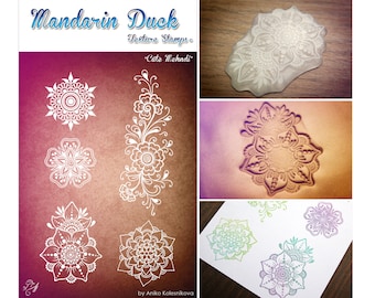 CUTE MEHNDI Inverted -  Mandarin Duck Texture Stamp - silicone, polymer, ink, papercrafts, fabric, polymer clay