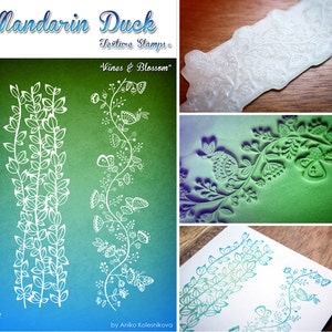 polymer silicone ink INDIAN FLOWERS Mandarin Duck Texture Stamp fabric papercrafts polymer clay
