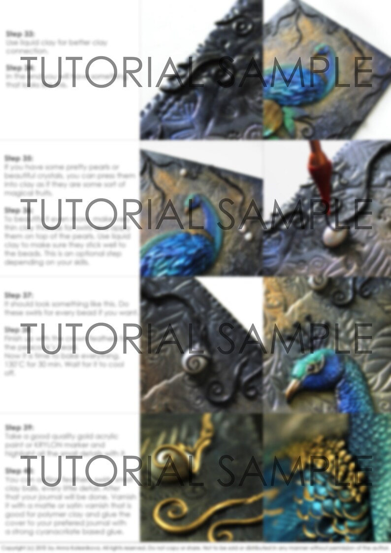 MAGICAL PEACOCK Polymer Clay Journal Tutorial bird tail feathers crystals mica image 3
