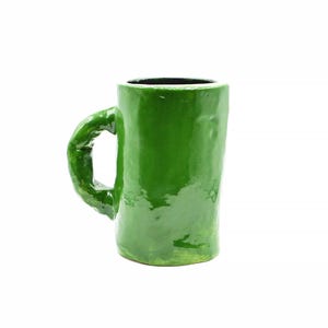 Vintage grön keramikmugg: Excentrisk handgjord keramisk kaffekopp
