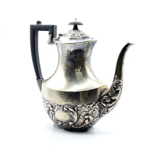 Antique Sheffield Silver Plate Coffee Pot, Ornate English Victorian Drinkware, Cheltenham & Co.