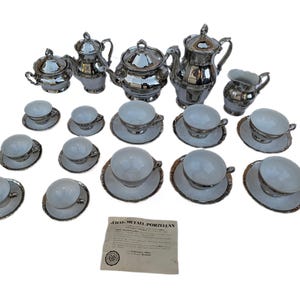 EICO Metall-Porzellan Coffee Demitasse Set MZ Czech Austrian 29pc RARE Vintage
