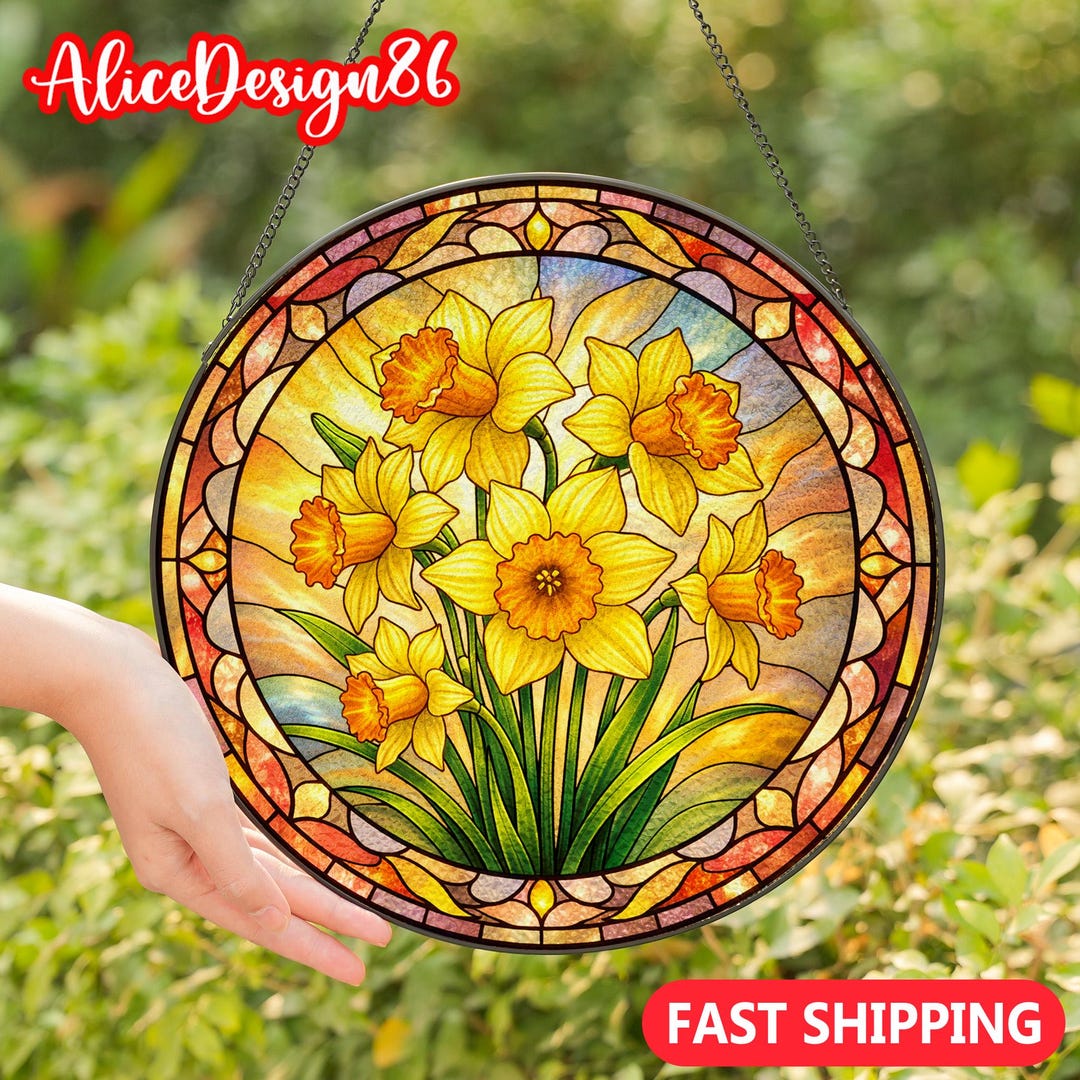 Daffodil Stained Glass Suncatcher: Yellow Floral Window Hanging, March ...
