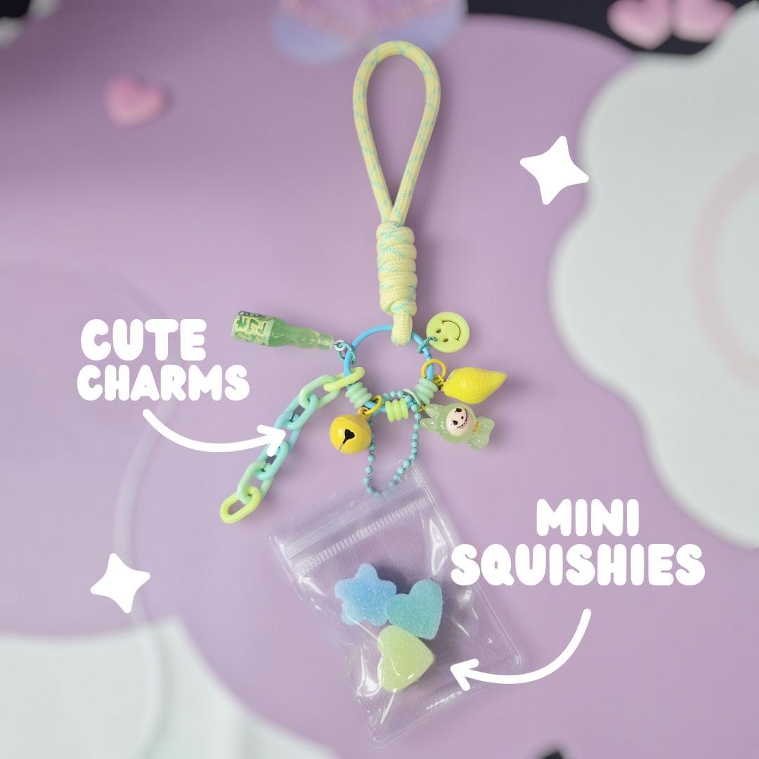 Cute Kawaii Keychain Green Blue Yellow Lemon Squishy Candy Charms Phone ...