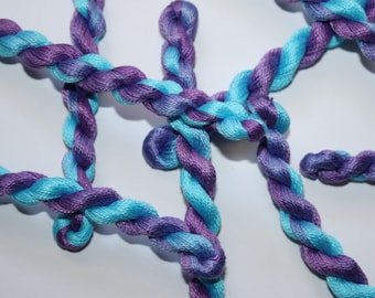 Hand Embroidery Needlework Thread - Fine Cotton Perle Yarn - Dip Dyed Variegated Turquoise Lilac - skein ref. 5278