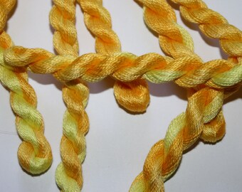 Hand Dyed Thread - Fine Cotton Perle for Embroidery, Quilting, Lacemaking - Variegated Primrose Yellow - Skein Ref 5321