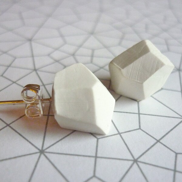White Geometric Clay Earrings