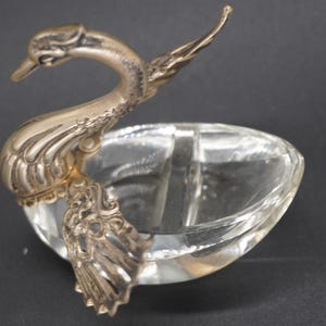 Mini Vintage Kristall Schwan Teller | Versilberte zierliche Schwanenschale | Ringhalter oder Salzstreuer