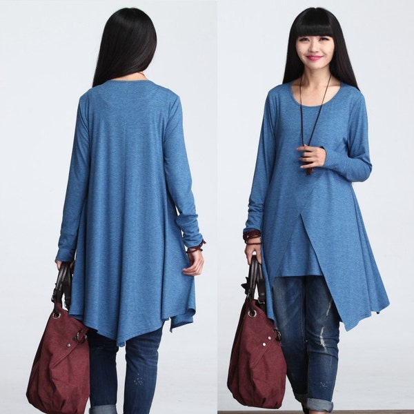 Casual Long Sleeved T-shirt Blouse for Autumn and Spring - Blue - SY-613