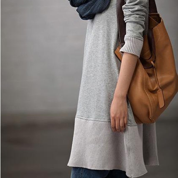 Loose fitting Casual Long Sleeve Cotton Dress Blouse Shirt for Autumn and Spring - Grey