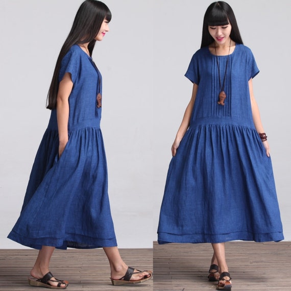 Items similar to Loose Fitting Long Linen Maxi Dress - Summer Dress in ...