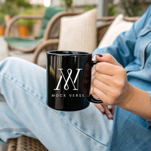 Black Mug Mockup , 11 oz. Ceramic Mug Mockup , Model Mug Mockup  ,Black Coffee Mug Styled Stock Photo , Blank Coffee Cup