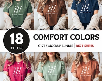 Comfort Colors C1717 Tshirt Mockup Bundle , Womens CC1717 T-shirt Mockup ,Real Female Model Mock-up Bundle , Trendy Summer 1717 Tee Mockup