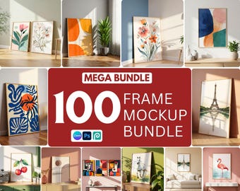 100+ Frames Mockup PSD Bundle, Vertical Frame Mockup Bundle , Neutral Interior Wall Art Display ,Wall Art Display