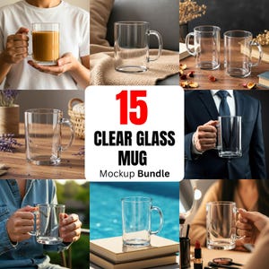 15+ Clear Glass Mug Mockup Bundle,Boho Glass Mug Mockup , Aesthetic Boho Mug Mockup Bundle