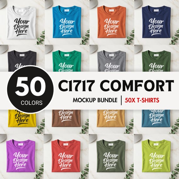 50x Comfort Colors 1717 T-shirt Mockup Bundle ,Folded Tee Mockup Unisex t-shirt Mockup, Oversized Shirt Flat Lay Mockup for POD