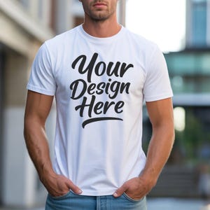 White Comfort Colors C1717 T-Shirt Mockup, T-shirt Mockup, Men's White Shirt Mockup, , Man Model C1717 Mock, Aesthetic Mock for man T-shirt