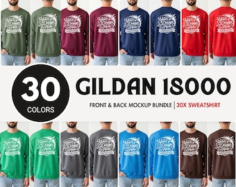 Gildan 18000 Men's Sweatshirt Front & Back Mockup Bundle, G180 Crewneck Split View  Male Model Mockups, Dual Split View Oversized mockup