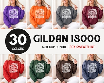 Gildan 18000 Sweatshirt Women Mockup Bundle, G180 Crewneck Mock-up Bundle , Female Model Mockup,Gildan 18000 apparel Mockup bundle