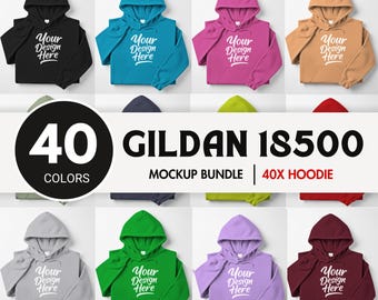 40X Gildan 18500 Folded Flat Lay Mockup Bundle, Gildan 18500 Hoodie Mockup Bundle ,Hooded Sweater G 185 Gildan Mockup