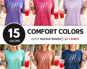 Comfort Colors C1717 Tshirt Beach Mockup Bundle ,Comfort Colors T-shirt Summer Mocks , comfort color Aesthetic t-Shirt Mockup bundle