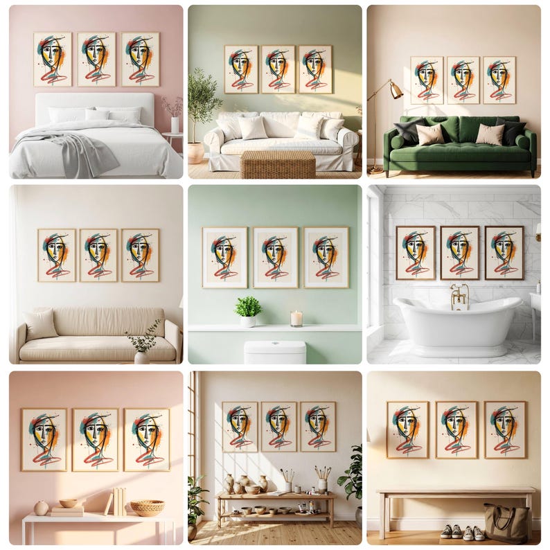 3 Frame Set Wall Art Mockup PSD Bundle, Home Interior, Three Frame ...