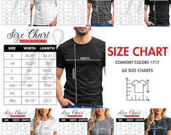 Comfort Colors 1717 Size Chart Bundle, C1717 Unisex T‑Shirt Size & Measurement Guide, Flatlay 1717 Sizing Chart PNG (Digital Download)