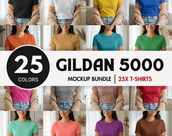 Gildan 5000 T-Shirt Mockup Bundle ,Gildan 5000 T-shirt Mockups ,Aesthetic Mockup Bundle for POD ,Real Model Mockups