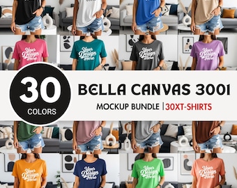 30x Colors Bella Canvas 3001 Mockups ,BC 3001 T-Shirt POD Mockup Bundle, Modern Lifestyle T-Shirt Mockups