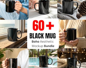 50+  Black Coffee Mug Mockup Bundle , Black Ceramic Mug  Mockup, Coffee Cup Mockup 11oz ,Black Mug Mockup Bundle