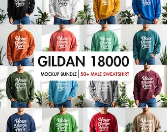 50+ Gildan 18000 Crewneck Sweatshirt Mockup Bundle Men's ,Mens G180 Sweater Mock-up Bundle , Real Male Model Sweatshirt Mockup,POD Mockup