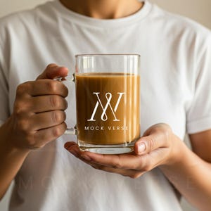 Clear Glass Mug Mockup: Print-on-Demand Coffee Cup Template (Digital Download