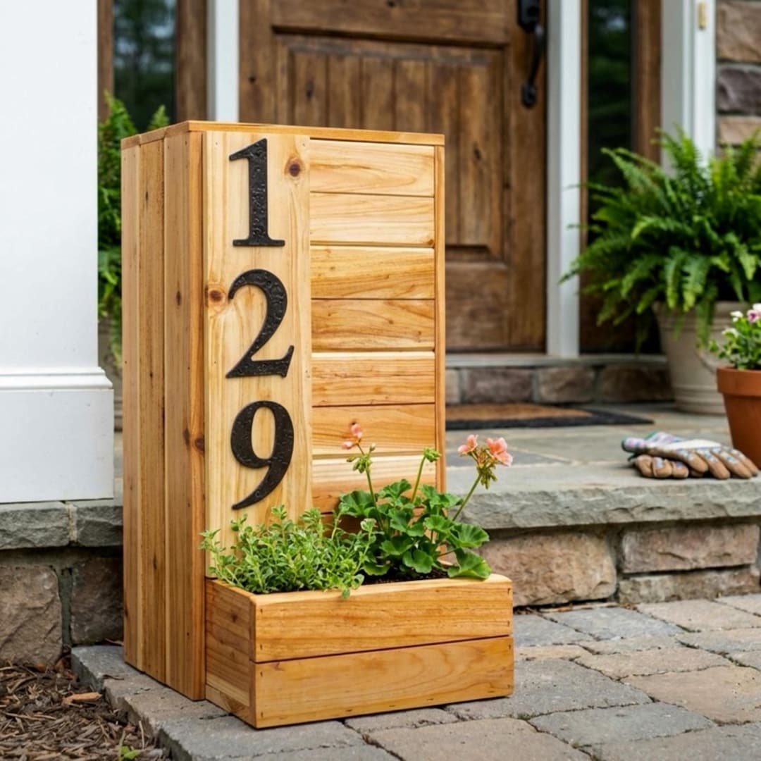 Cedar Planter Box-house Number Planter-house Warming-new House-outdoor ...