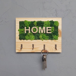 Sleutelhouder, sleutelrek aan de muur, houten sleutelhanger, sleutelhouder mos, sleutelhouder huis, rustieke sleutelhouder, eco-sleutelrek, houten toetsenbord.