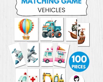 Printable vehicles matching game for toddlers and preschoolers | Find a Pair Match Picture Activity for Kids, Vehicles Matching Activity