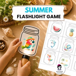 Jogo de Revelação com Lanterna para Imprimir - Verão | Atividade com Imagem Oculta | Diversão Educativa para Educação Infantil e Pré-Escola | Praia com Lanterna